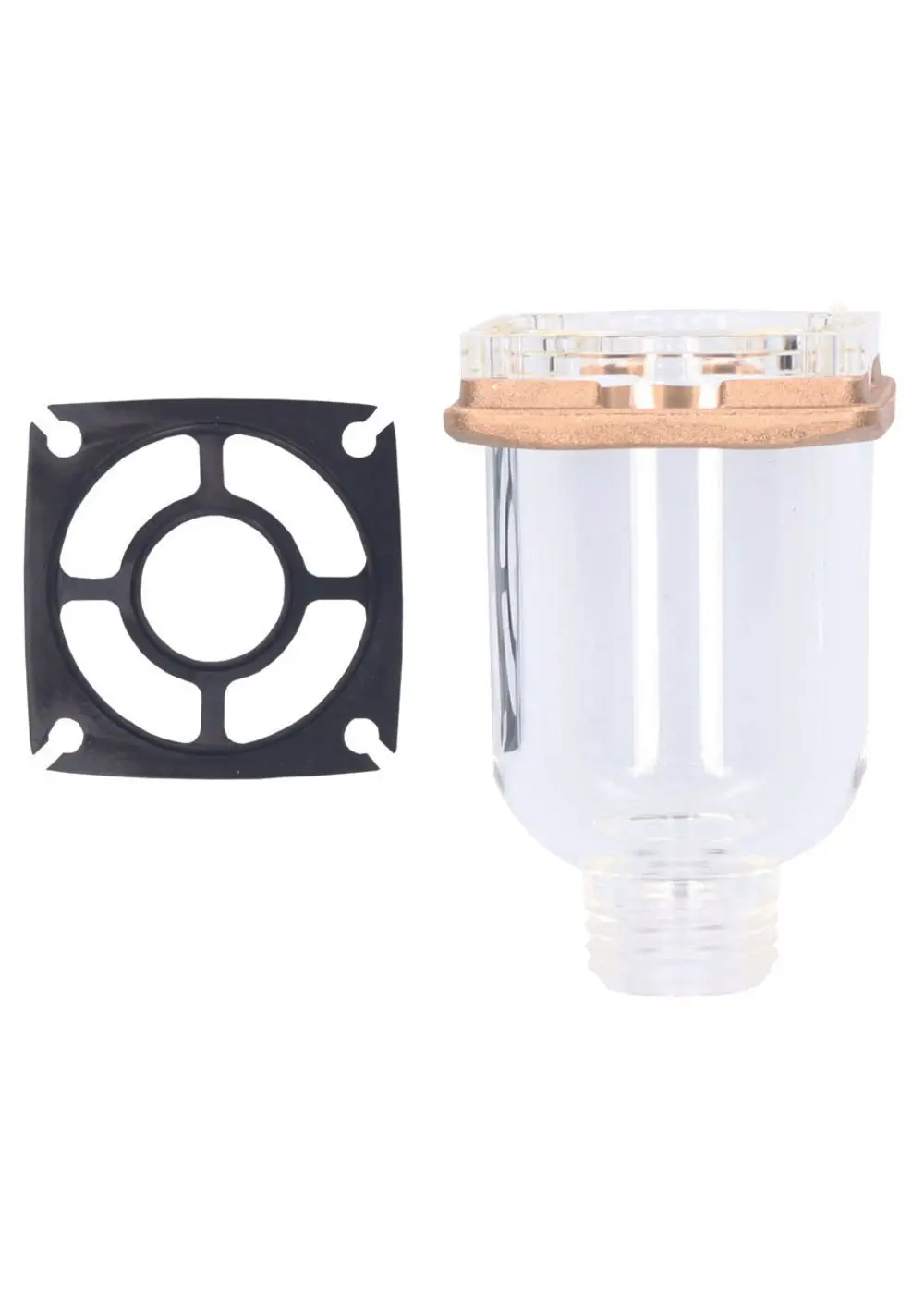 Transparente Filterglocke mit schwarzem Dichtungsring, präsentiert von Judo. Das Set besteht aus zwei Komponenten für den Einsatz in Filtersystemen.